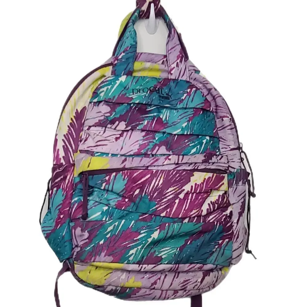 Puma Procat Backpack Purple Multi Color Zip Drawstring Adjustable Straps Pockets